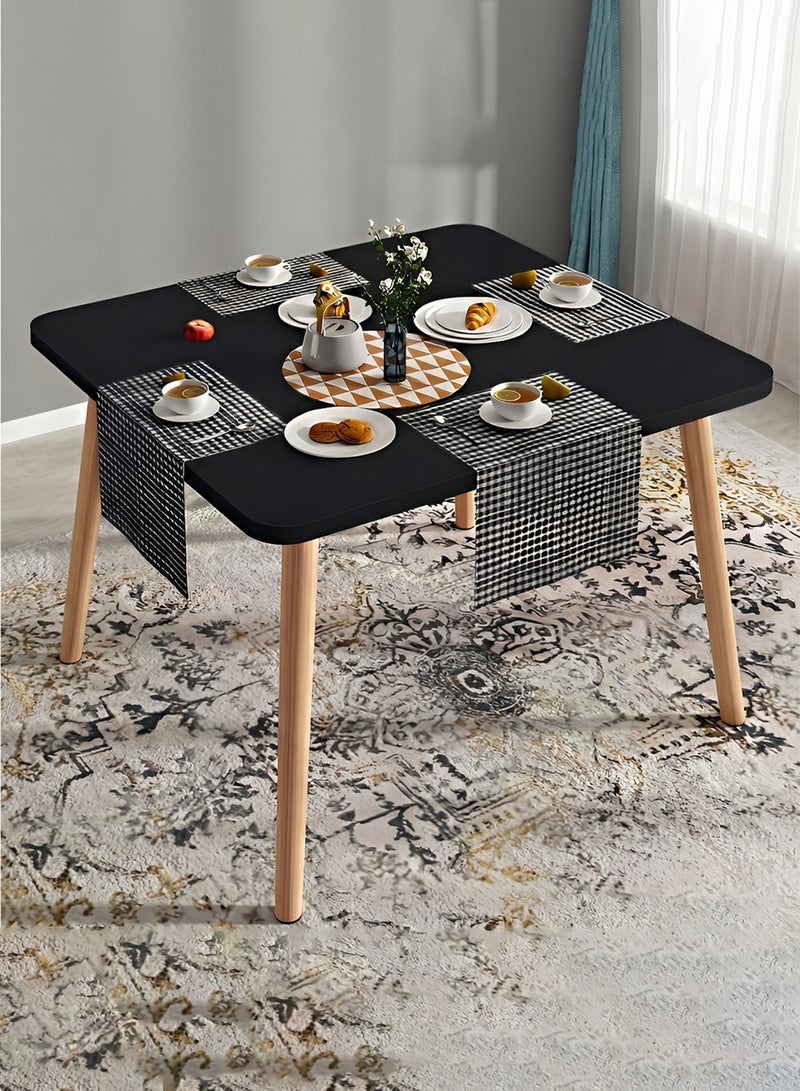 Taimi 3-Piece Dining Set, Elegant Design Square Dining Table With 2 Chairs | Solid Wood Table 80x80x72cm With 2 Folding Chairs With Metal Frame - Black - Image 5